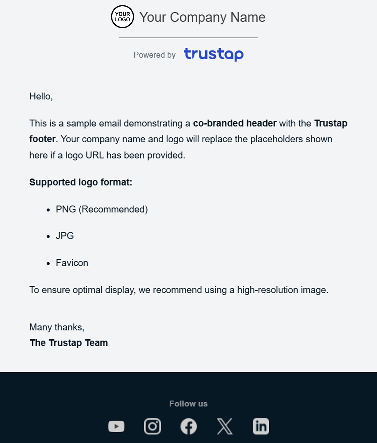 Co-branded email including brand name in body