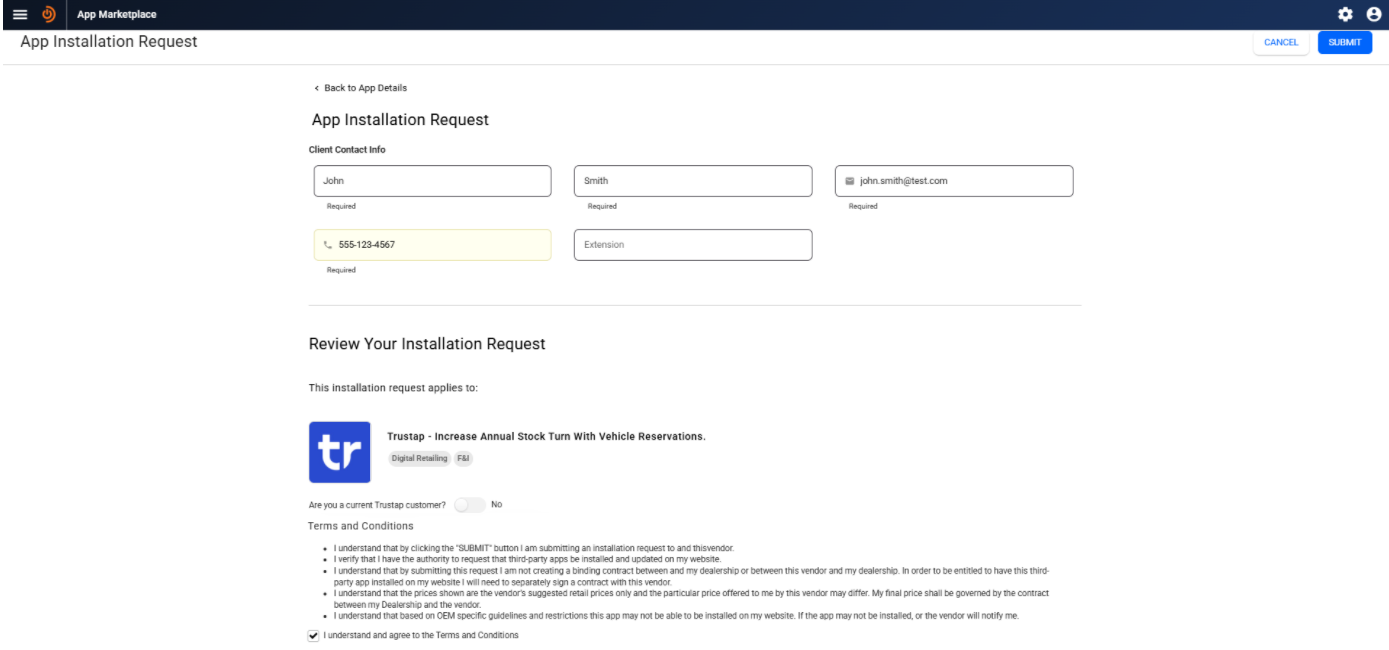 Image showing Trustap request install screen