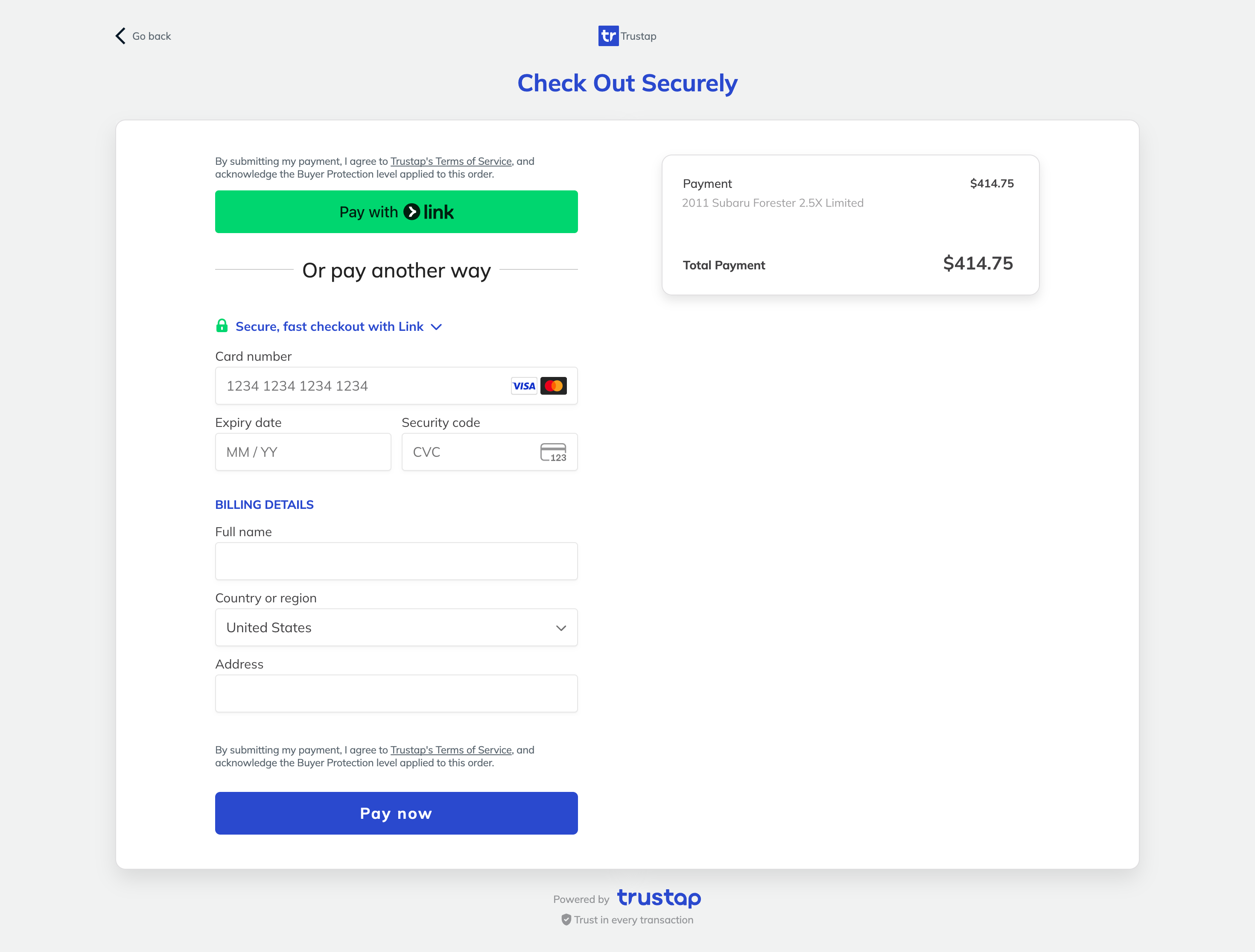 Image showing Trustap payment screen