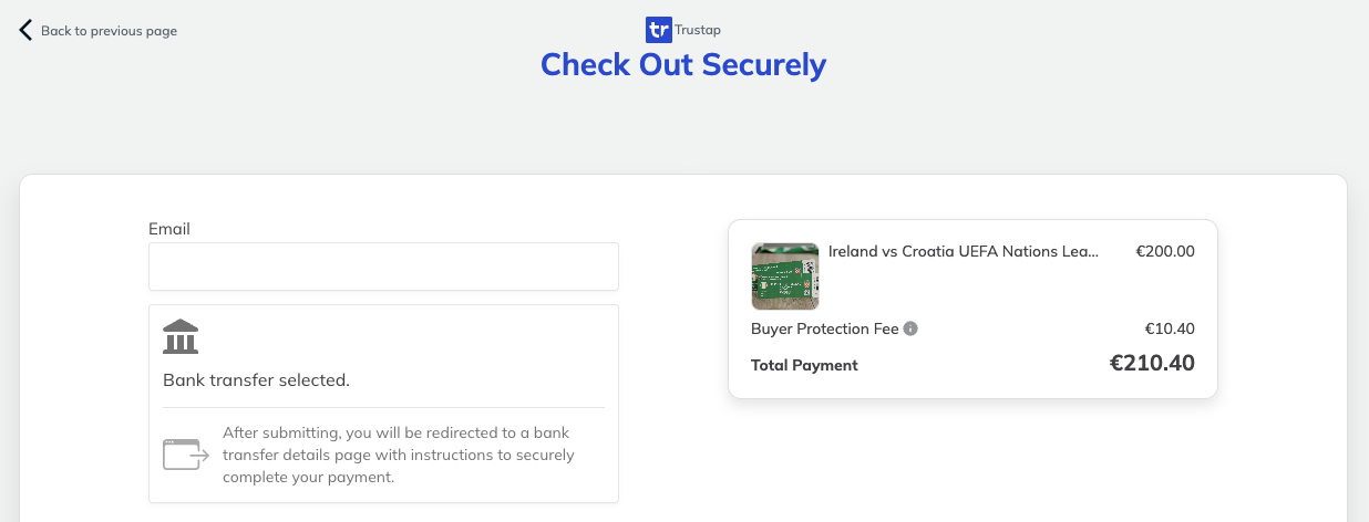 Bank transfer payment screen