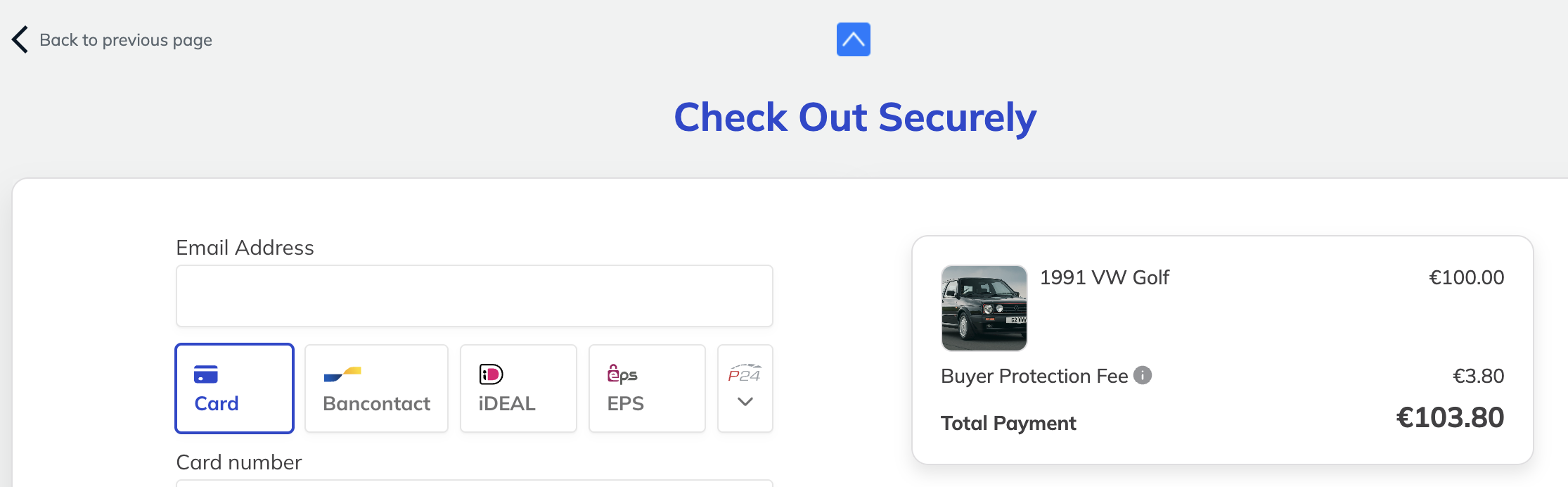 Payment screen with product image